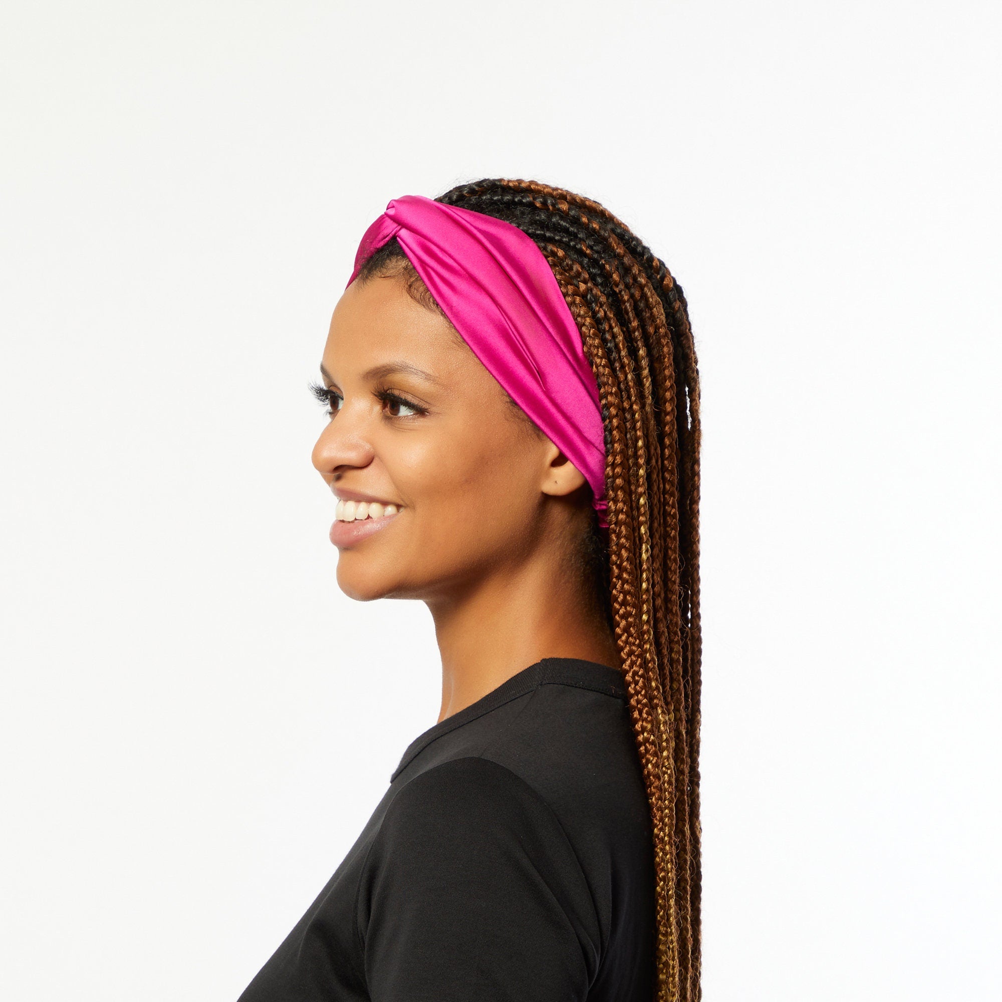 Silk Satin Headband, Turban Head Wrap, Hot Pink Headband  display picture 2