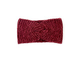 Burgundy Knit Turban for Winter, wide chenille headband, Knit warm headband in Red, Knit headband for dreads, ponytail headband