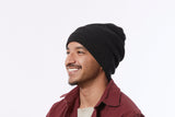 Mens black beanie hat, Slouchy hat with Lining, Oversized hat For winter, Unisex warm Beanie, Hat with slogan