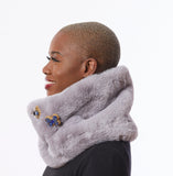 Faux Fur Scarf, Grey Fur Neck Warmer, Furry Neck Scarf, Fur Cowl in Gray, Warm Tube Scarf