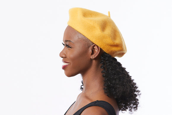 Wool Beret in Yellow, Felt beret for winter, Classic beret hat, Retro style beret, Winter Beret, Hat for women