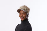 Grey knit Visor Hat, Cap with Fur, messy bun dreadlocks hat For winter, ponytail hat Grey, Hat with slogan