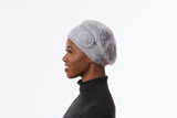 Gray knit Beret, angora Wool Blend beret, Grey Winter Beret, Grey hat with Flower