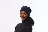 Navy Beanie Hat, Navy Blue Pompom Hat, Navy Knit Hat with sparkles, Slouchy Knit Beanie Hat, Knit Wool Hat Blue