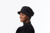 Black knit Cap, angora Wool Blend Hat, Black Winter Cap, Black Newsboy hat with Bill