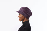 Purple knit Cap, Angora Wool Blend Hat, Purple Winter Cap, Purple Newsboy hat with Bill