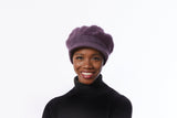 Purple knit Cap, Angora Wool Blend Hat, Purple Winter Cap, Purple Newsboy hat with Bill