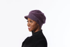 Purple knit Cap, Angora Wool Blend Hat, Purple Winter Cap, Purple Newsboy hat with Bill