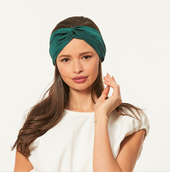 Forest Green Silk Turban with elastic, Silk Satin Headband, Turban Head Wrap, Fabric Headband, Twisted Headband in Green,  Gift for Her