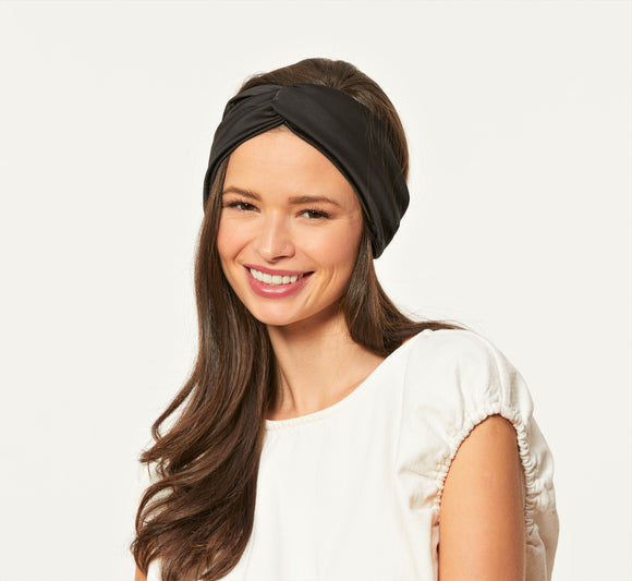 Silk Turban with elastic, Black Satin Headband, Turban Head Wrap, Black Fabric Headband, Twisted Headband in Black,  Gift for Her