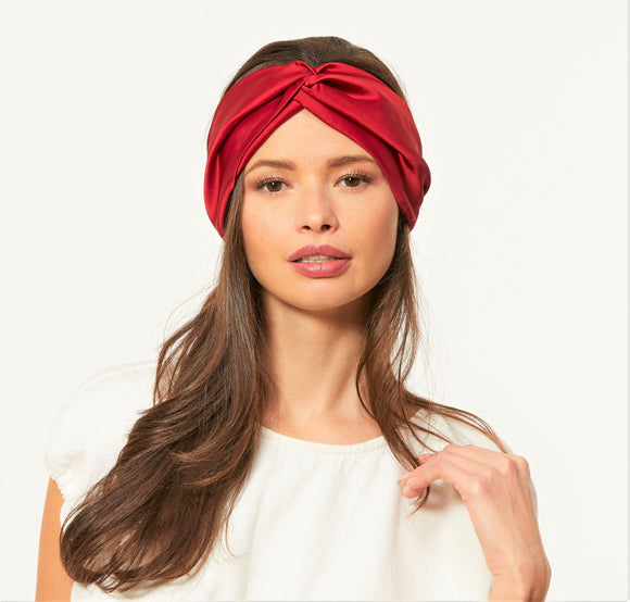 Silk Turban with elastic, Red Satin Headband, Turban Head Wrap, Red Fabric Headband, Twisted Headband in Red, Ready to ship gift