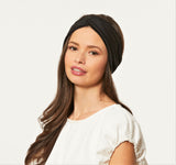 Silk Turban with elastic, Black Satin Headband, Turban Head Wrap, Black Fabric Headband, Twisted Headband in Black,  Gift for Her