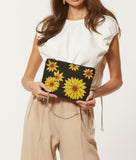 Black Beaded Clutch with Yellow Sunflowers, Dressy Purse Clutch, Black handbag, Cocktail Bag, Summer Party Clutch