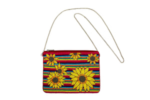Multi color Beaded Clutch with Yellow Sunflowers, Dressy Clutch with flowers, Colorful Party handbag, Cocktail Bag, Summer Party Clutch