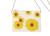 White Beaded Clutch with Yellow Sunflowers, Dressy Purse Clutch, Cream handbag with Flowers, Cocktail Bag, Summer Party Clutch