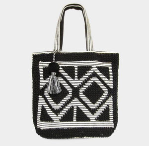 Oversized Fabric Tote, Boho Tote Bag with Pompom Tassel, Big Beach Bag, Spring Summer Tote, large colorful Tote