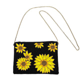 Black Beaded Clutch with Yellow Sunflowers, Dressy Purse Clutch, Black handbag, Cocktail Bag, Summer Party Clutch