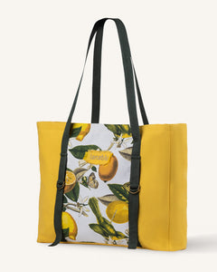 Large Fabric Tote with Lemons, Beach Tote Bag with towel Holder, Spring Summer Yellow Tote