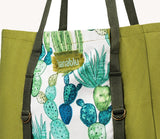 Green Fabric Tote with Cactuses, Large Tote Yoga Pilates Mat Carrier, Big Canvas Bag with Pocket