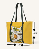 Large Fabric Tote with Lemons, Beach Tote Bag with towel Holder, Spring Summer Yellow Tote